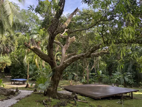 Encanta La Vida · The garden yoga deck.